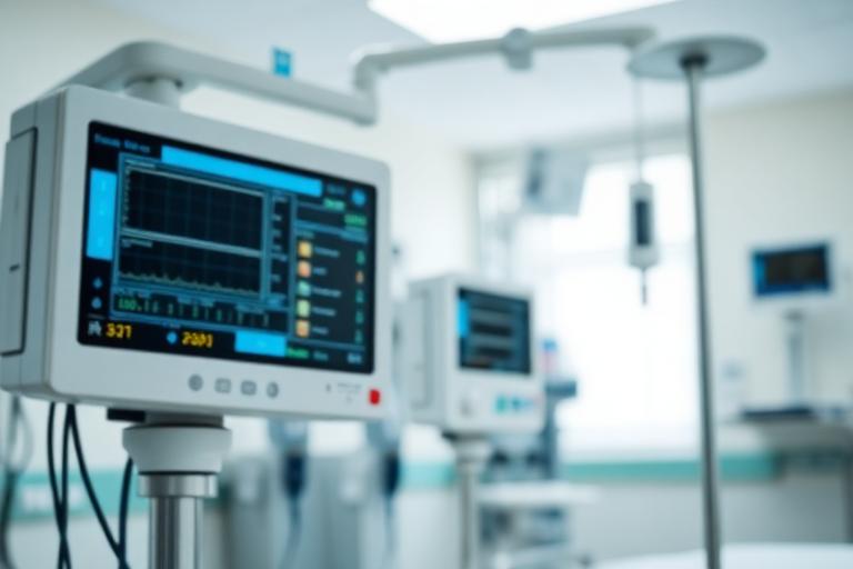 Modern hospital ward with patient monitoring equipment.